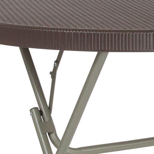 Flash Furniture Trellis Commercial Grade 2.6-Foot Round Brown Rattan Plastic Folding Table
