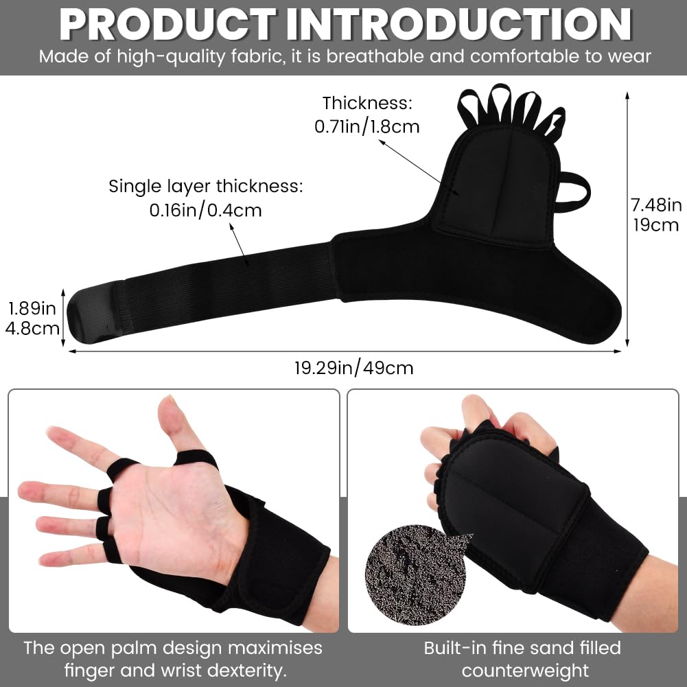 Parthan 1 Pair Weighted Gloves Adjustable Hand Stability Aid with Elastic Finger Rings for Tremors People Daily Writing Exercising Eating Doing Housework Improved Hand Wrist Mobility(Color:Black)
