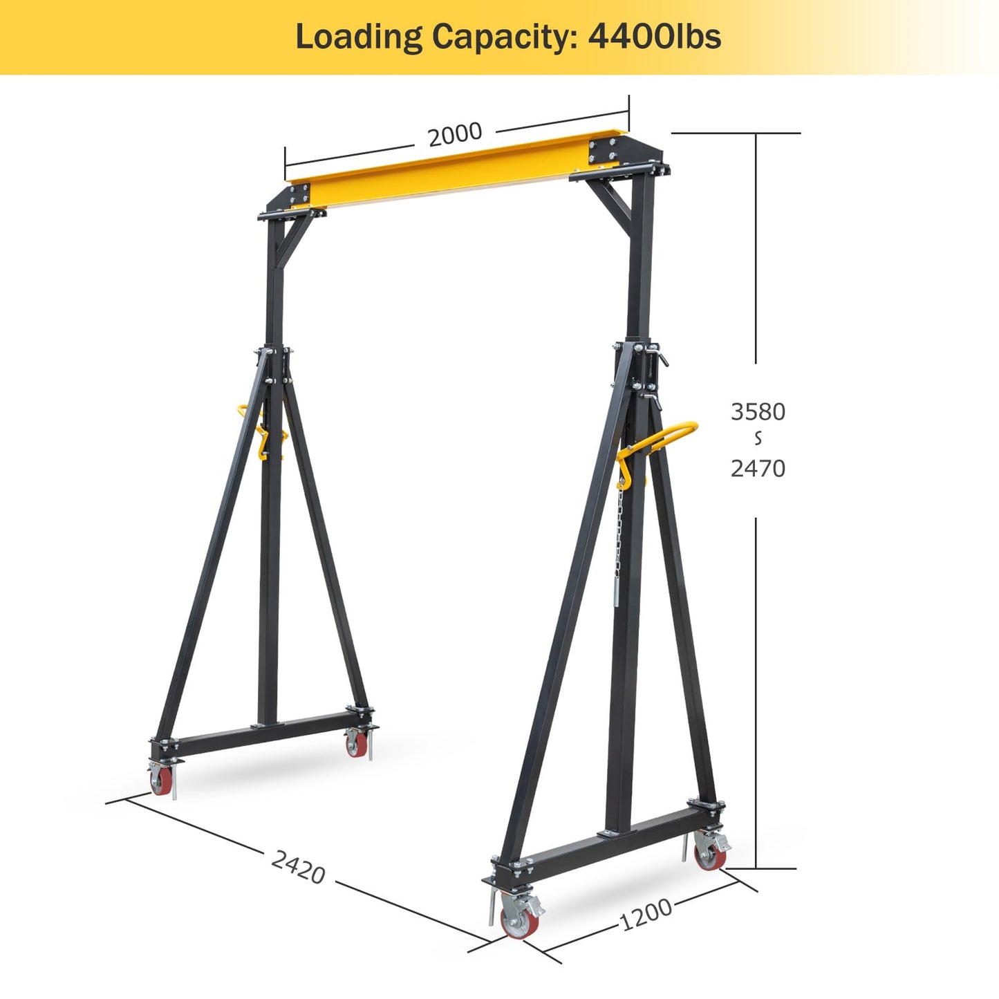 ExploreHorizon Adjustable Gantry Crane, 2 Ton Portable Lift Hoist with Height Range of 97" to 141", 4400 Lbs Load Capacity, Perfect for Factories, Construction Sites, Warehouses, and Auto Repairs