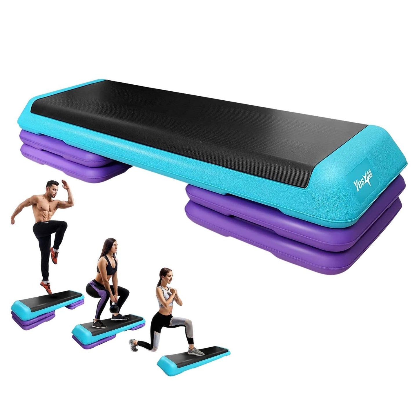 Yes4All Adjustable Workout Aerobic Exercise Step Platform Health Club Size with 4 Adjustable Risers Included and Greater Risers Options - Teal Purple