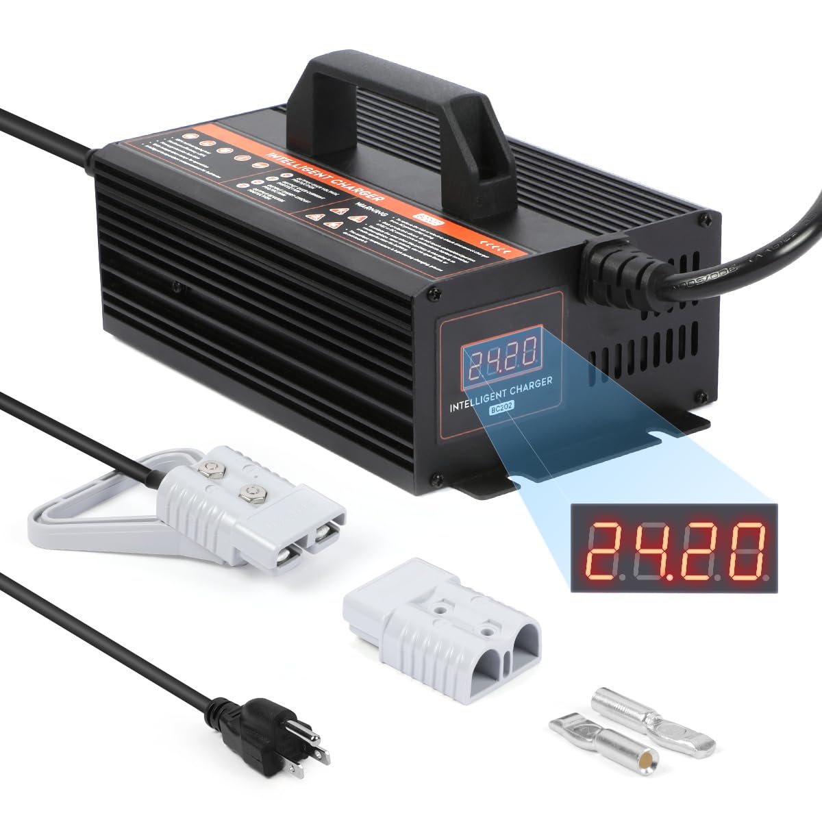 Forklift Battery Charger 24V 20A Smart Forklift Charger 24 Volt 600W Auto Pallet Jack Battery Charger LCD Display Trickle Charger for 24V Electric Pallet Jack, Stacker, Floor Scrubber, Scissor Lifter