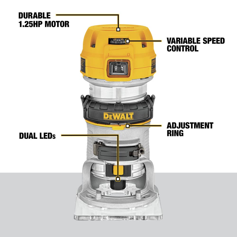 DEWALT Router, Fixed Base, 1-1/4 HP, 7.7-Amp, Variable Speed Trigger, Corded (DWP611)