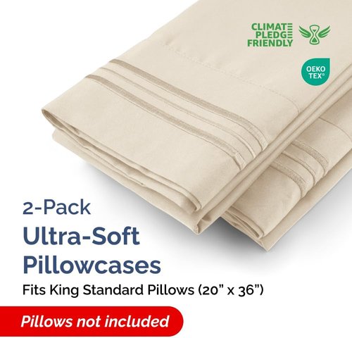 King Standard Pillow Cases - Ultra-Soft Hotel Quality Covers | Fade-Resistant & Wrinkle-Free | 2-Piece Set in Wheat
