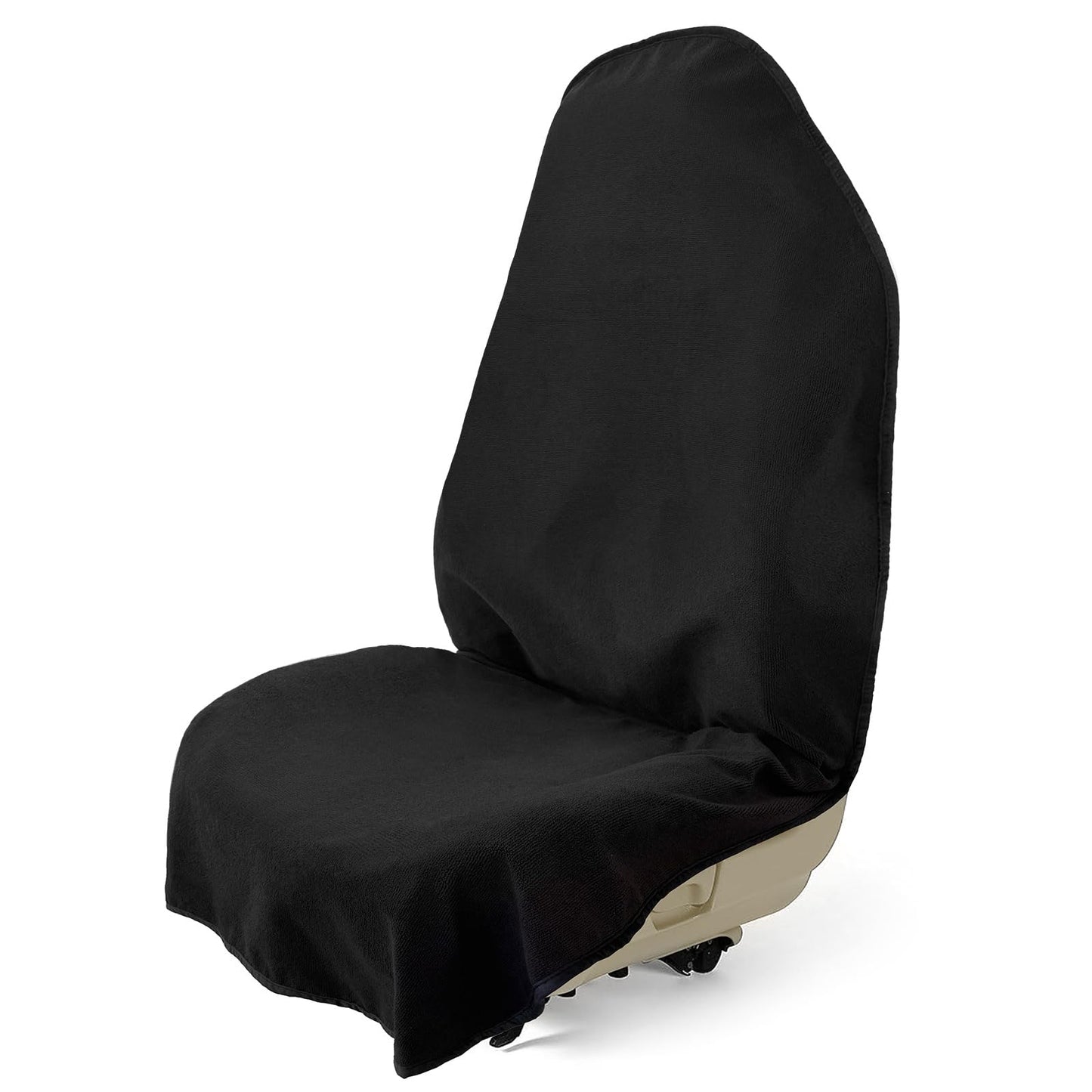 Waterproof Sweating Towel Car Seat Cover for Post Gym Workout, Running, Swimming, Beach and Hiking, Universal Fit Anti-Slip Bucket Seat Protector for Cars, SUVs and Trucks, Machine Washable (Black-1P)
