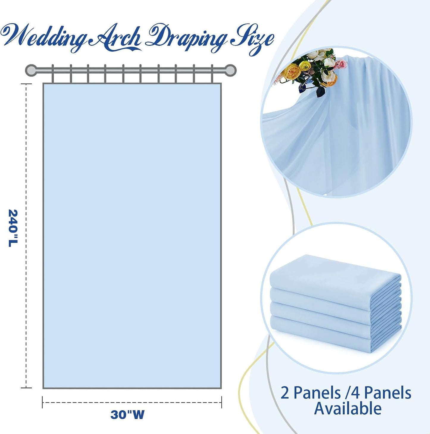 SiinvdaBZX 2 30" 20Ft Panels Wedding Arch Draping Fabric x Light Blue Sheer Chiffon Fabric Outdoor Extra Long