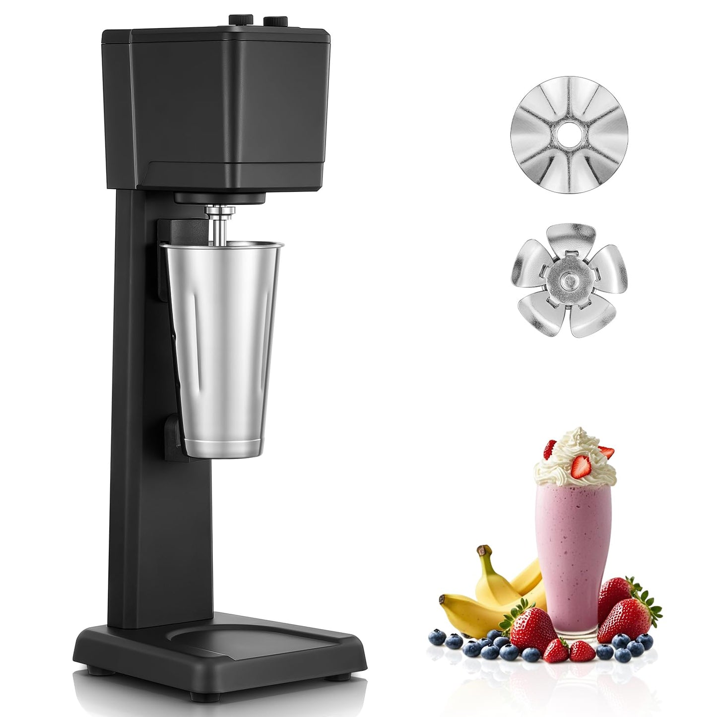 Milkshake Maker Machine, 375W Commercial Milk Shake Maker Mixer, Single Head Drink Mixer Blender Machine, 3-Speed Milkshake Blender with 27.7oz Stainless Steel Cup for Commercial