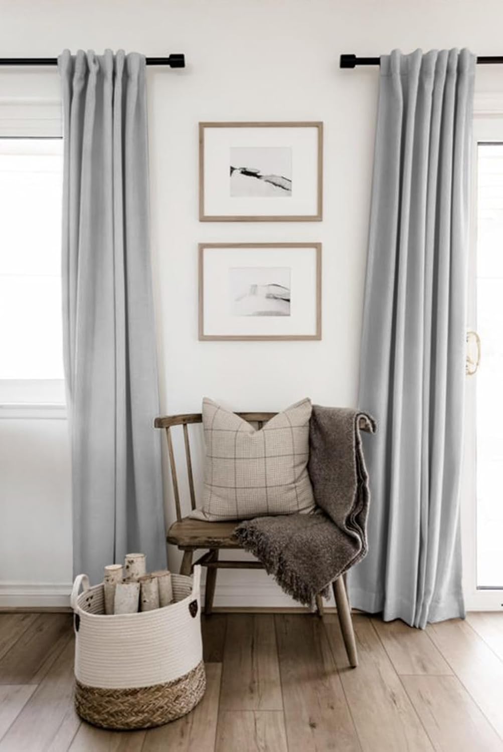 Skiennix 100% Blackout Linen Curtains - Thermal Insulated Drapes for Bedroom | 50" W x 120" L, Grey