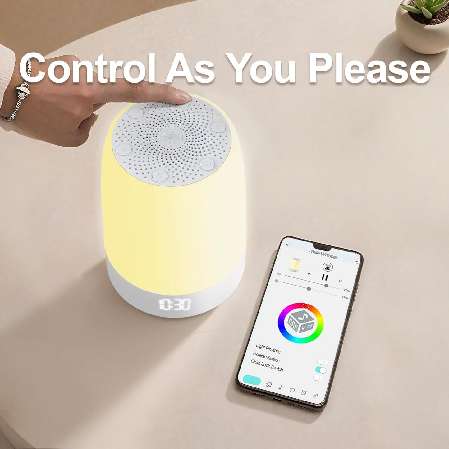 Skiennix White Noise Machine - 32 Soothing Sounds & Rainbow Light | Bluetooth Alarm Clock for All Ages