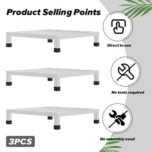 lehorra Dunnage Rack 17.7" L x17.7 W x4.09 H,3 Pack Stainless Steel Dunnage Rack 1000+ Pound Capacity,Assembly-Free Commercial Food Floor Stand for Storage in Restaurants Kitchens Shop Garages
