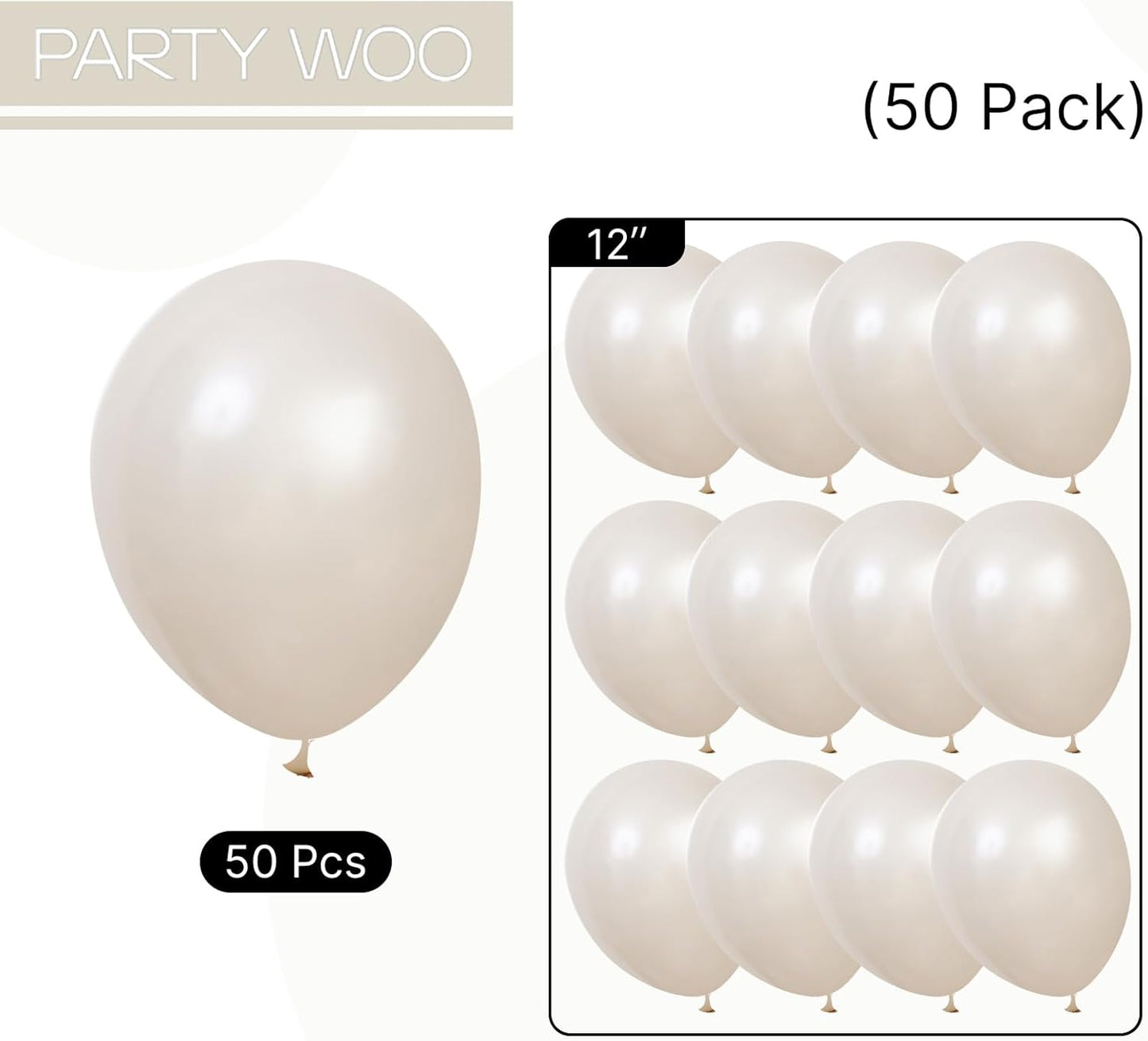 PartyWoo Pearl Beige Balloons - 50pcs 12 Inch Off White Latex Balloons for Weddings & Celebrations