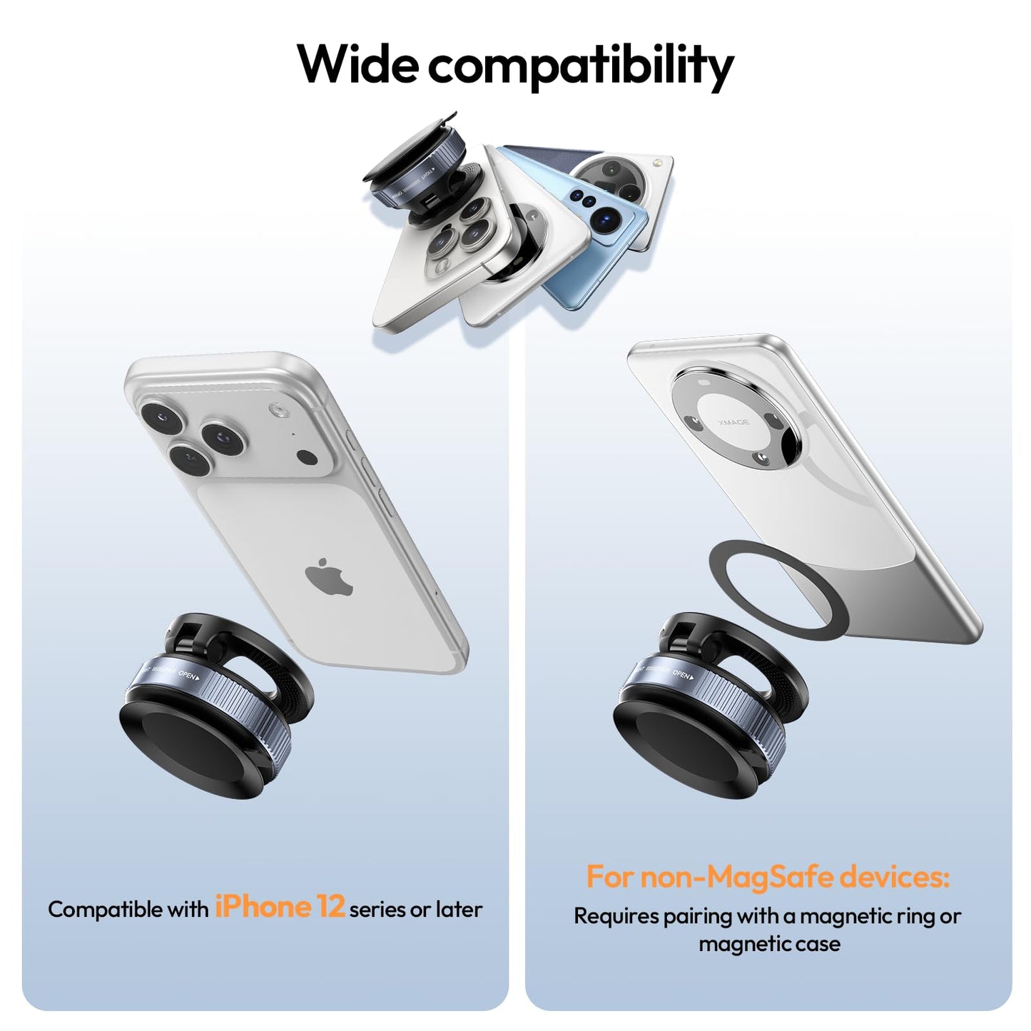 ULANZI Vacuum Suction Cup Phone Mount, 360° Rotatable Magnetic Phone Holder with Adhesive Pad, ≥14N Magnet for Car Kitchen Gym, Car Truck Accessories for iPhone 17 16 Vehicle Mounts