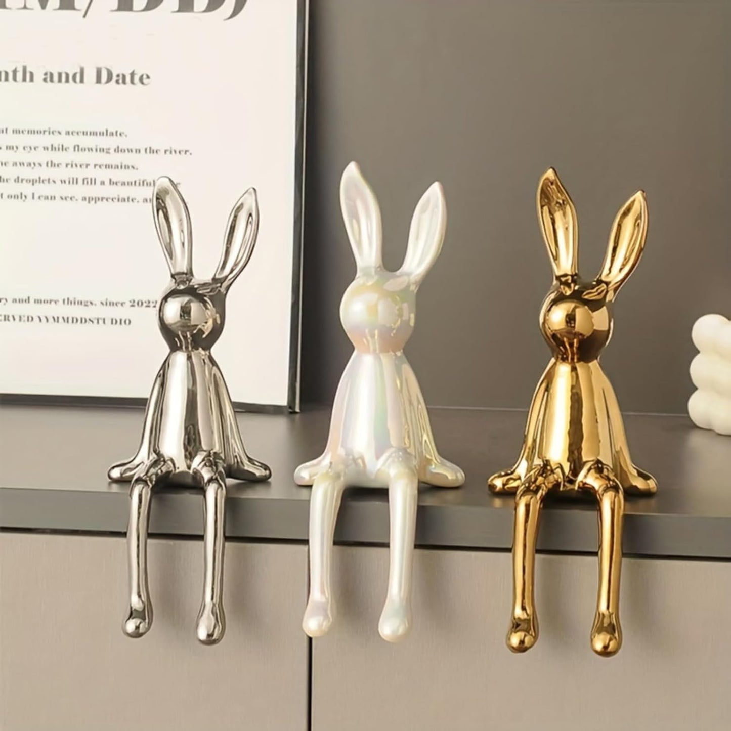 Regine Switzerland Ceramic Long-Eared Rabbit Statue - Luxury Home Decoration in Gold