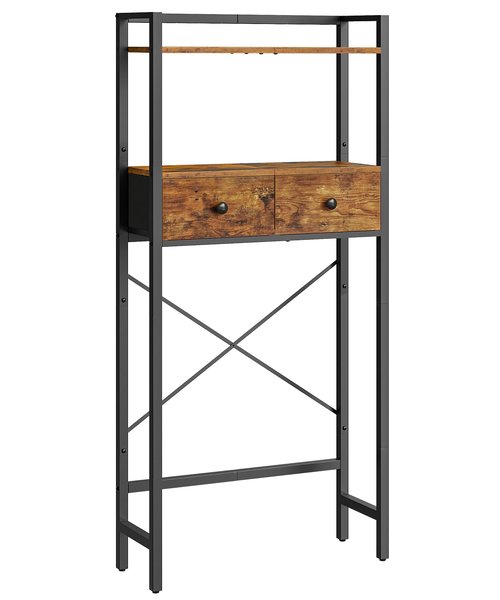 HOOBRO Over The Toilet Storage Rack with 2 Drawers, 3-Tier Bathroom Organizer Shelf Over Toilet, Freestanding Space Saver Bathroom Toilet Shelves Above Toilet for Room, Rustic Brown and Black BF47TS01