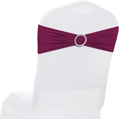 MDS Premium Spandex Chair Sashes - Stretchy Bow Covers with Buckle Slider | Pack of 10 - Eggplant