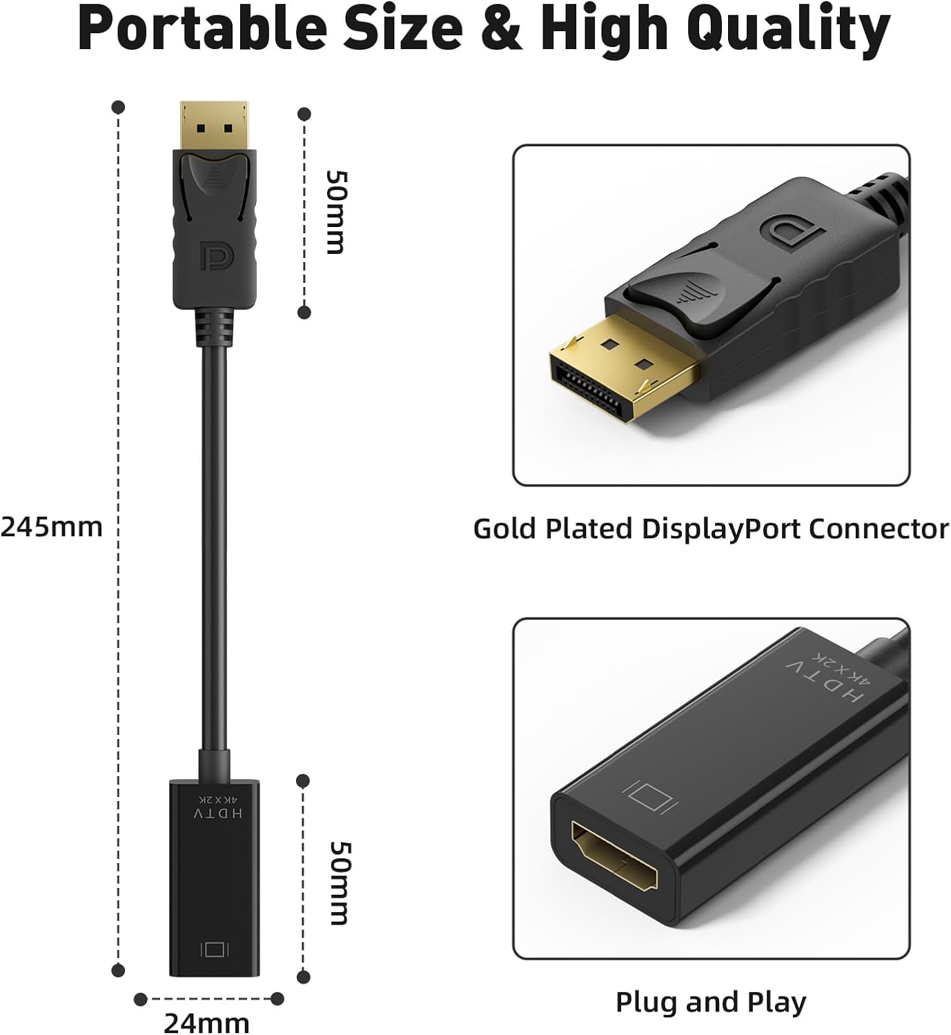 Vanjua 4K DisplayPort to HDMI Adapter, Uni-Directional Display Port DP to HDMI Adapter Cable Male to Female Compatible