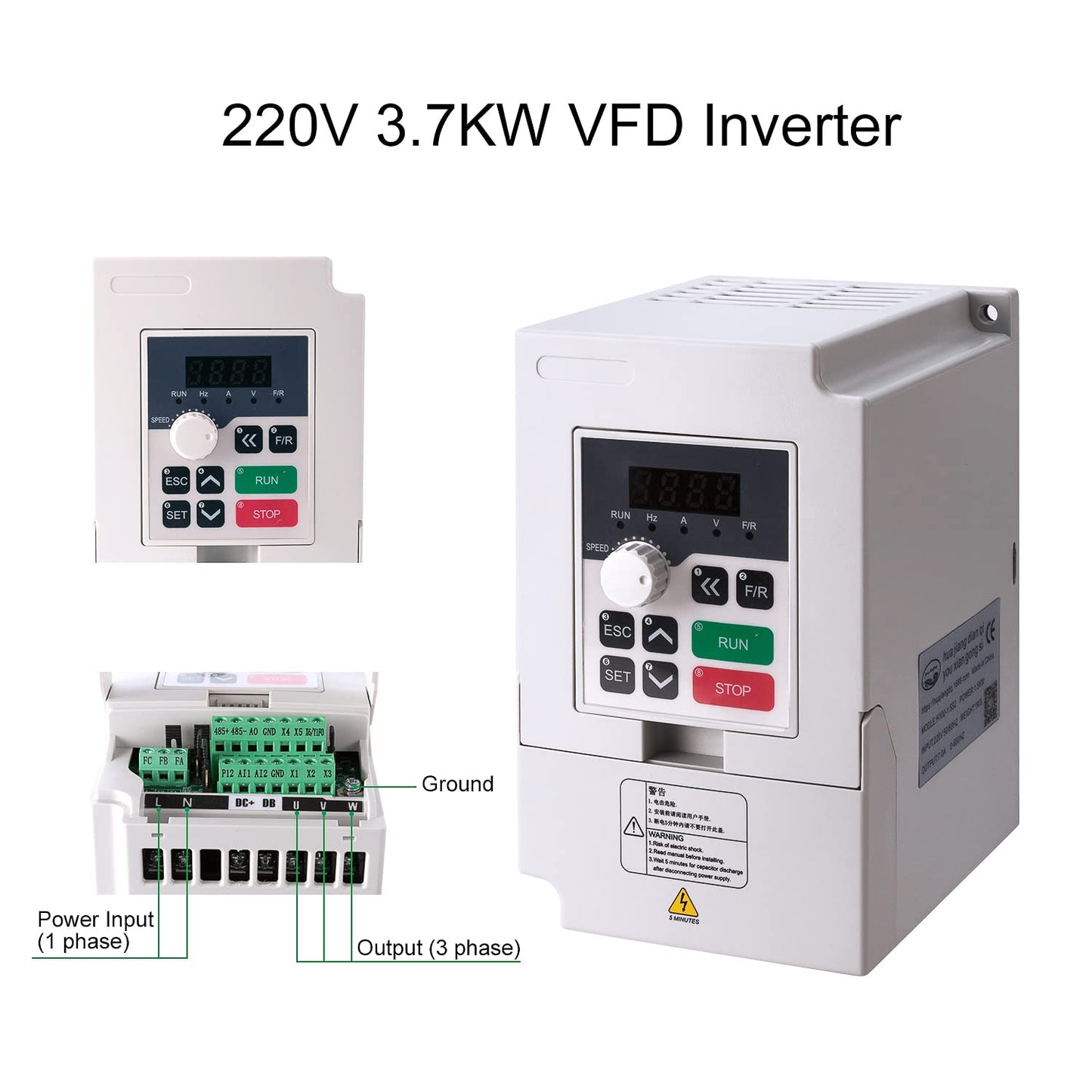 CNC Spindle Motor Kits, 220V 3KW 3000W Φ100mm Air Cooled Spindle CNC Spindle CNC Motor + 3.7KW VFD+Φ100mm Clamp Mount + Collet Set ER20+ Drill bits+ Wires for CNC Router Machine