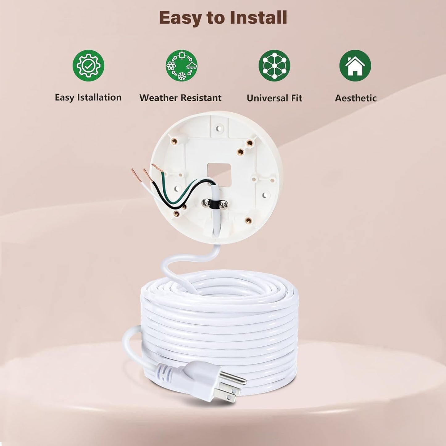 CaGuan 25ft -(2in1 Set) Power Cable and Plug-in Mount for Floodlight Cams Compatible with Floodlight Cam Wired