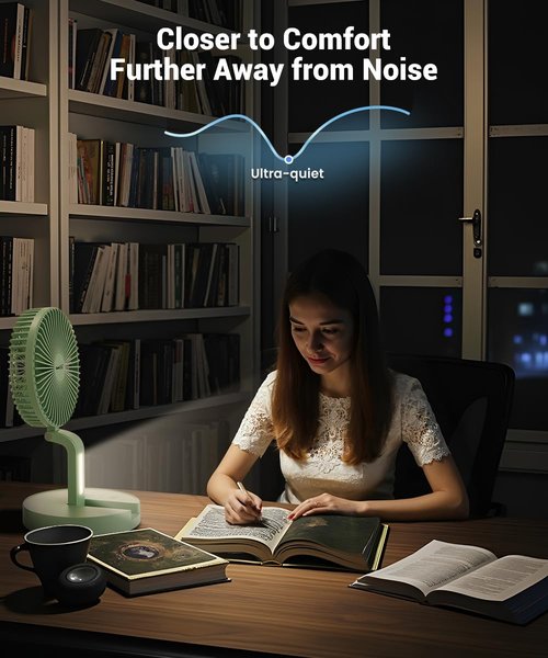 Geek Aire Foldable Battery Operated Fan, Portable Rechargeable USB Floor Table Fan with LED Light, Quiet Oscillating Pedestal Fans that Blow Cold Air for Bedroom Office Camping Travel - Green