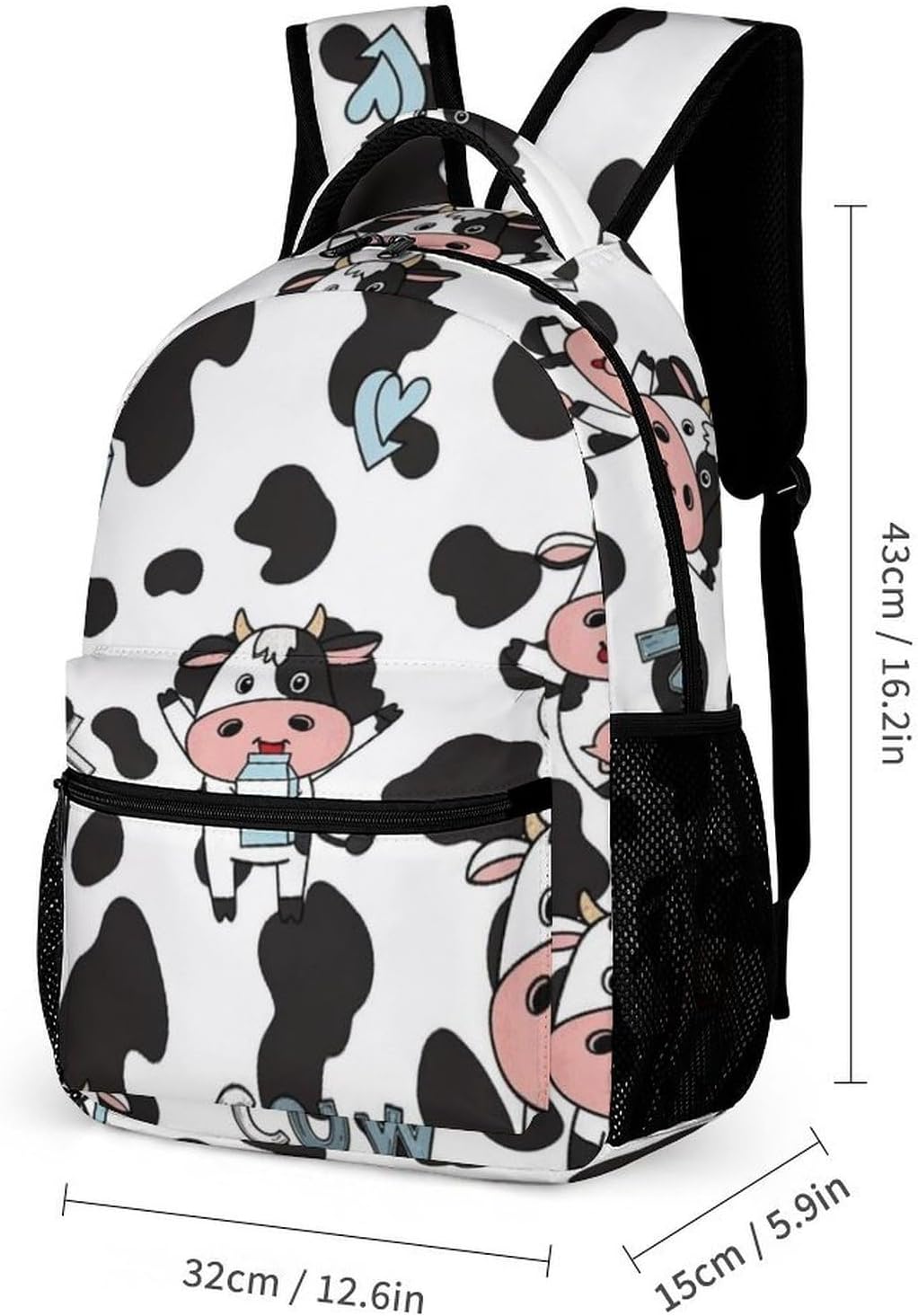 100% BLUE COLLAR Backpack Set Daypack Set Backpack Laptop Milk Cow Print Bookbag with Lunch Bag & Storage Bag