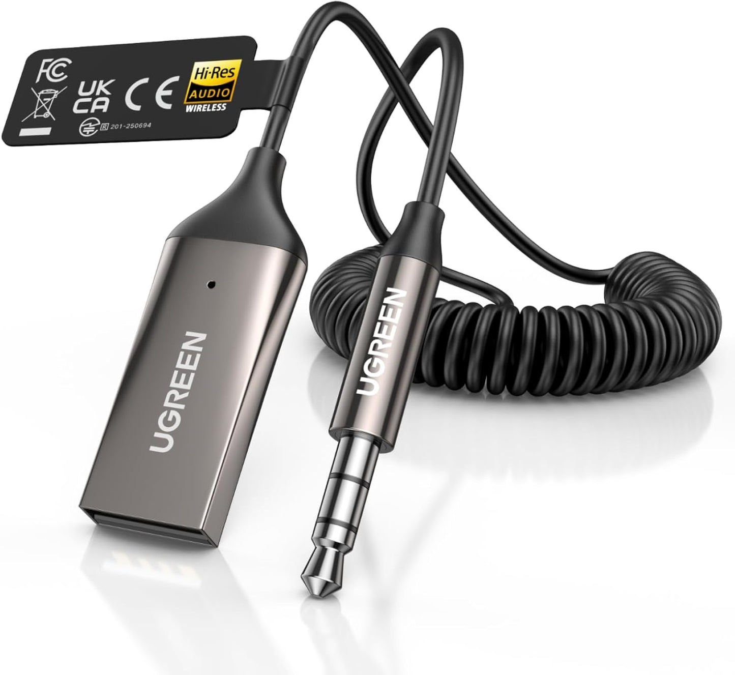 UGREEN 6.0 3.5mm Aux to Bluetooth Car Adapter with LDAC, Aux Adapter Built-in Microphone, Car Bluetooth Audio Receiver
