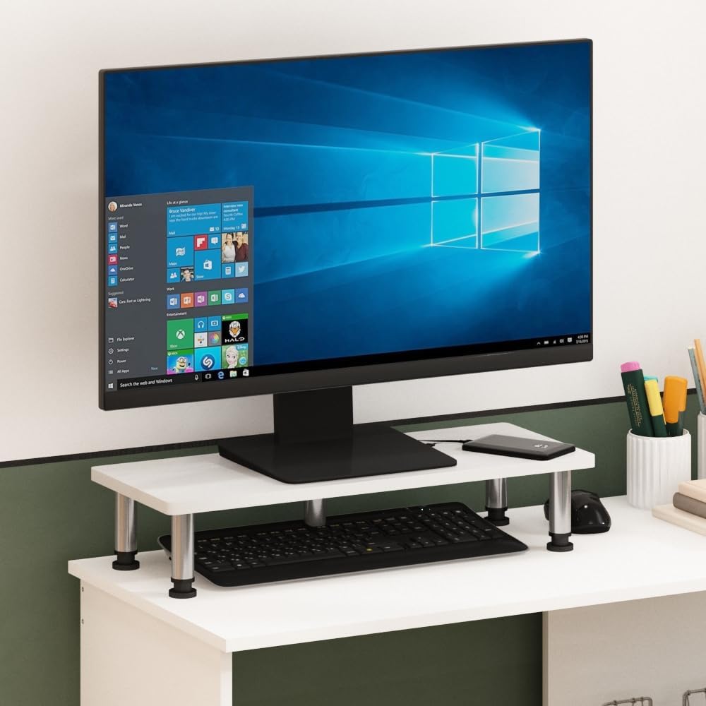 Furinno Turn-N-Tube Monitor Stand - White Oak with Stainless Steel Tubes