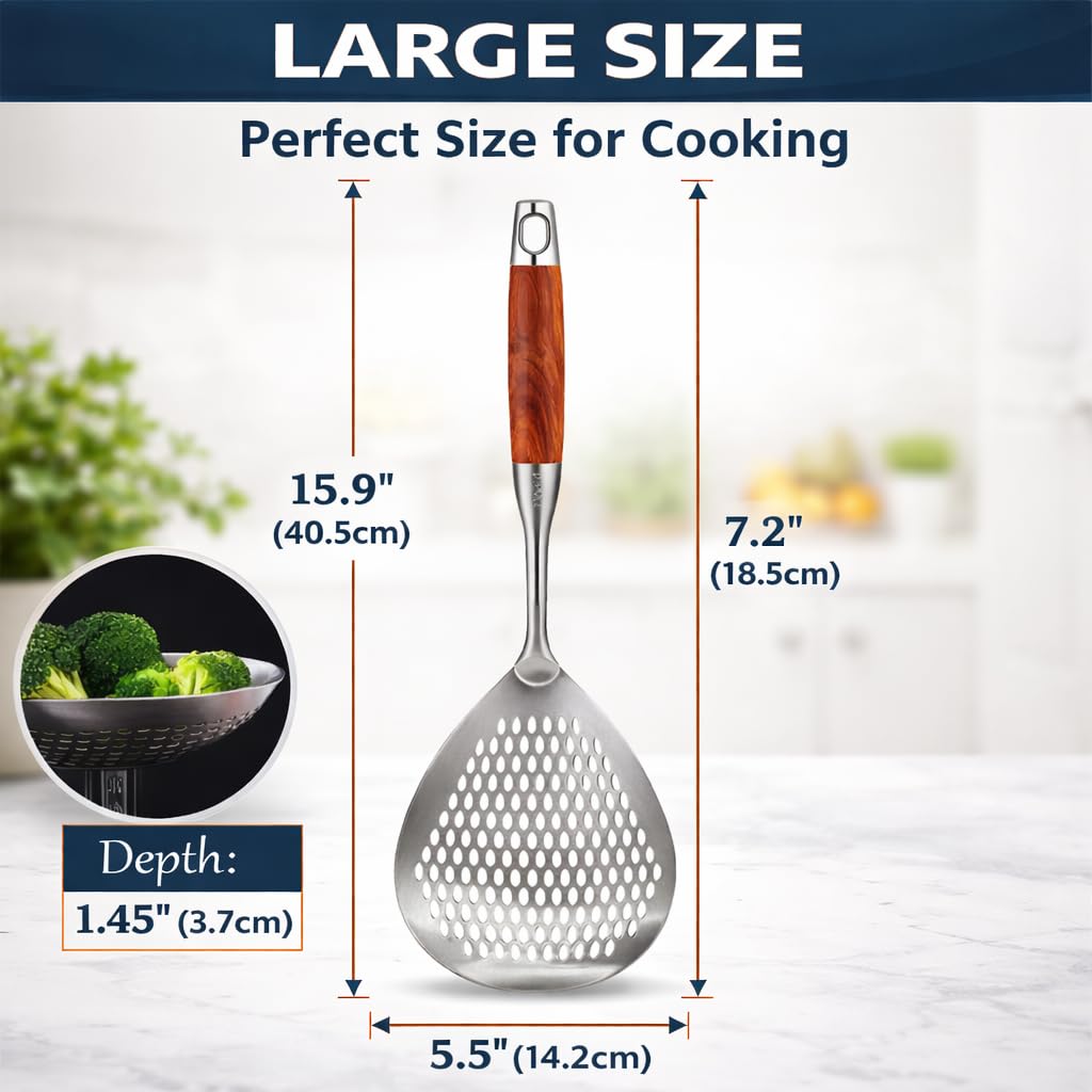 Stainless Steel Skimmer Spoon, Slotted Ladle Spider Strainer for Frying, Pasta and Cooking, Durable Kitchen Tool for Draining Oil and Water