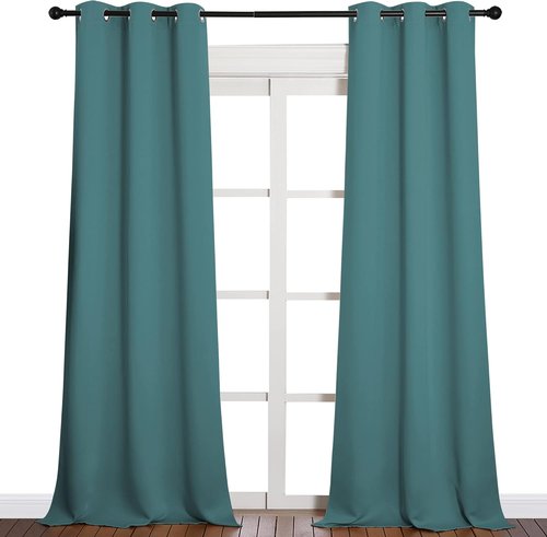 NICETOWN Blackout Curtains for Patio Glass Doors - Sea Teal, 42" Wide x 90" Long, 1 Pair | Privacy Panel Drapes