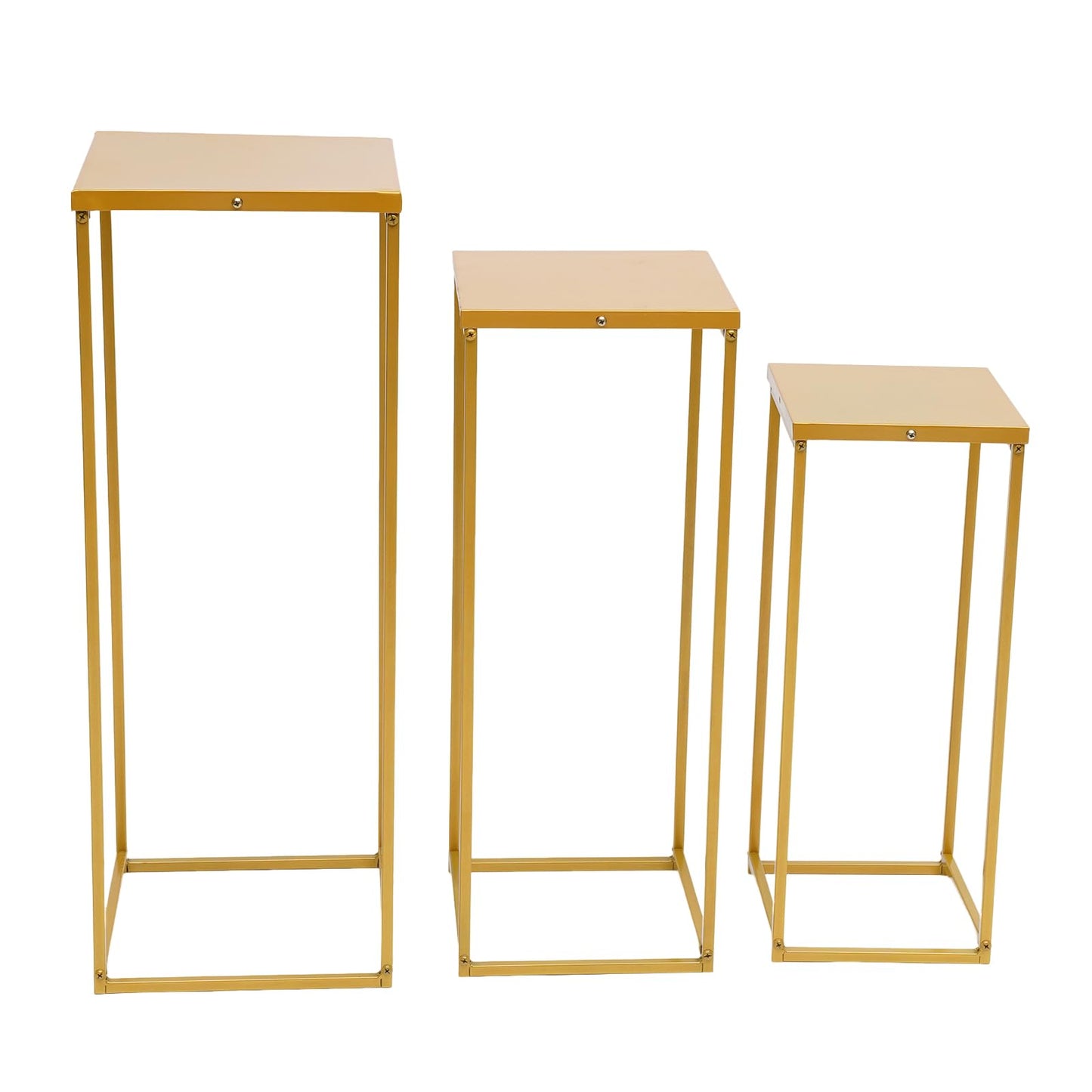 3Pcs Metal Flower Stands, Rectangular Tall Gold Wedding Flower Stand with 3 Different Sizes,Flower Vase Wedding Table Centerpieces Column with 17.64Lbs Load-Bearing,Geometric Floral Display Holder