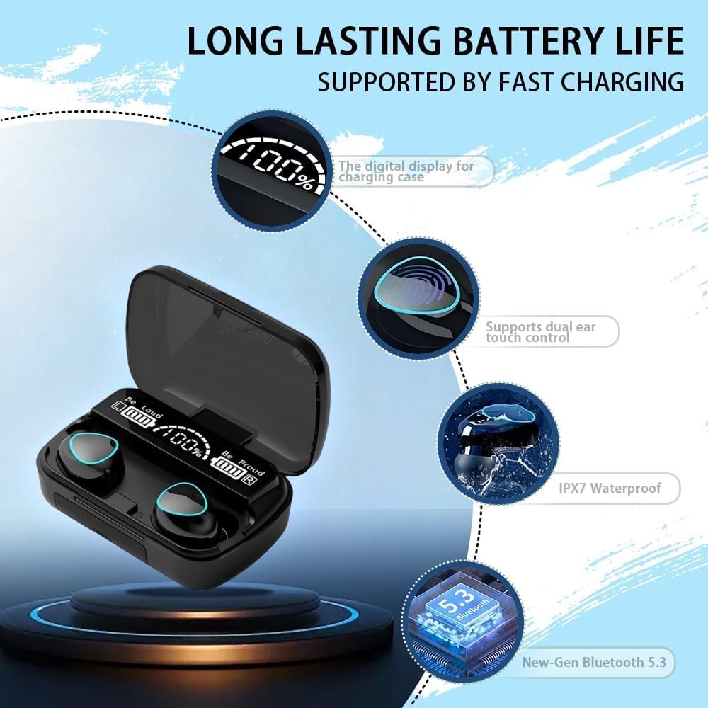 DCBCODGAL 5.3 30H MWRPCRDN Wireless Earbuds, Bluetooth Ear Buds LED Power Display Headphones Playtime Stereo Earbuds
