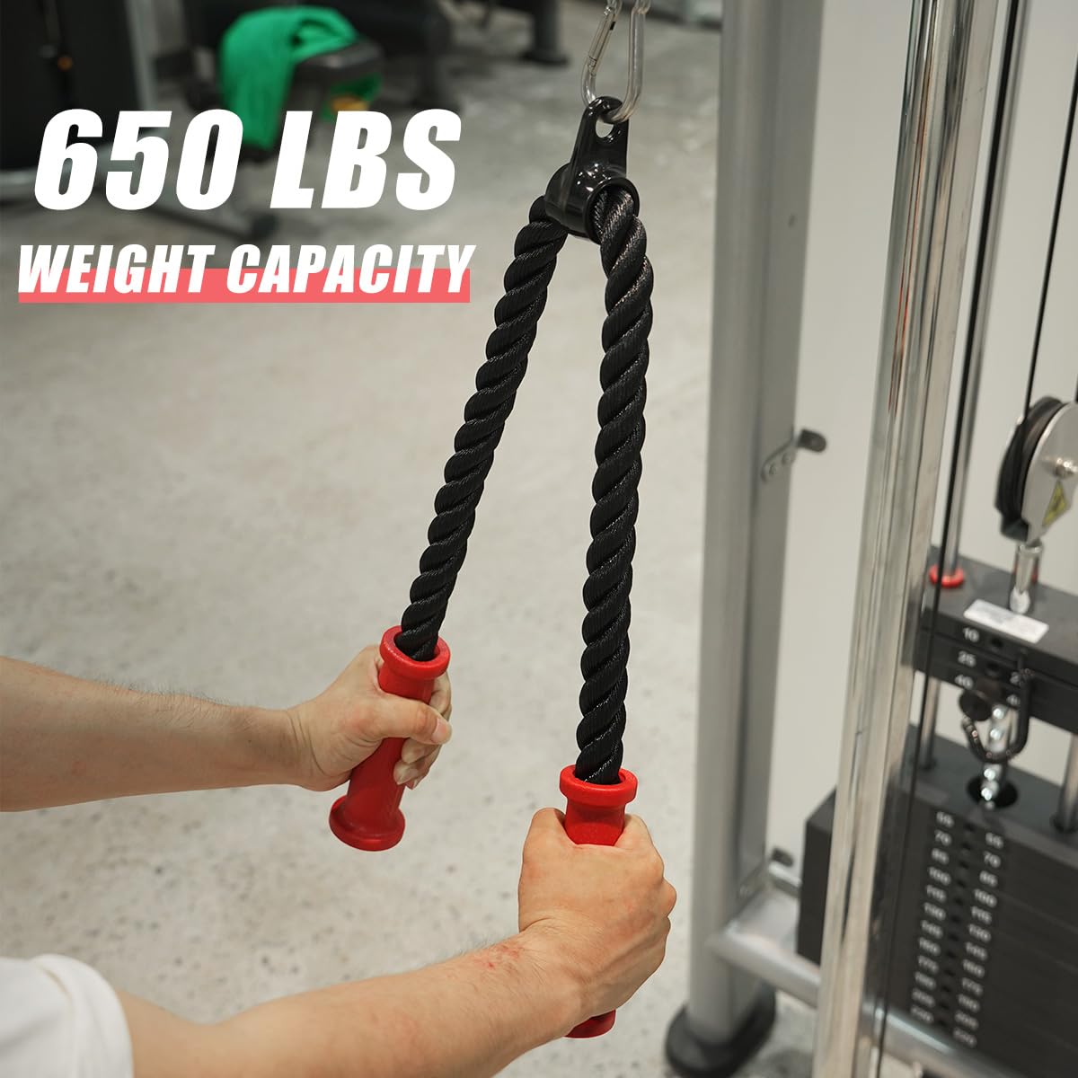 CYBEOE Ergonomic Tricep Rope, 27 Inch Red Grip Non-Slip Gym Rope Cable Attachment Wrist Relief Workout Rope Pull Down Attachment for Cable Machine (70cm)