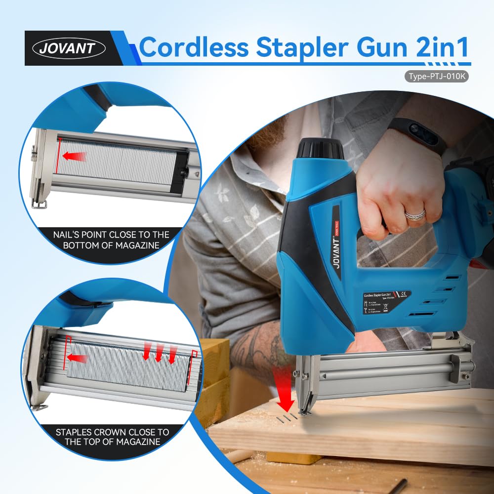 2 in 1 Nail Gun Battery Powered, 20V Cordless Nail Gun,4 * 80pcs Nails, 4 * 88pcs Staples, with Staple Puller, 2 * 2.0Ah Li-Ion Batteries and 2.4A Charger, Brad Nailer for Home Improvement & DIY
