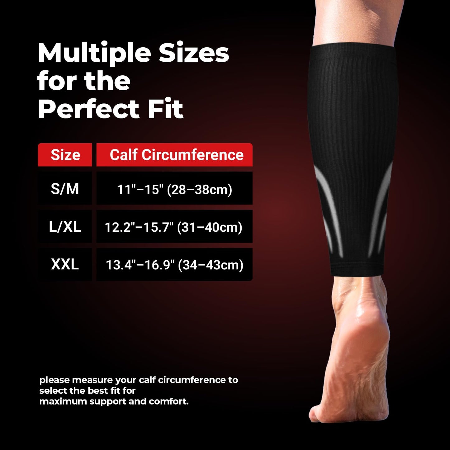 BraceBull Calf Compression Sleeves for Men & Women (1 Pair), Footless Compression Socks for Leg Support, Shin Splints, Running, Fitness, Travel, Breathable Nylon & Spandex Calf Sleeves, Black, S/M