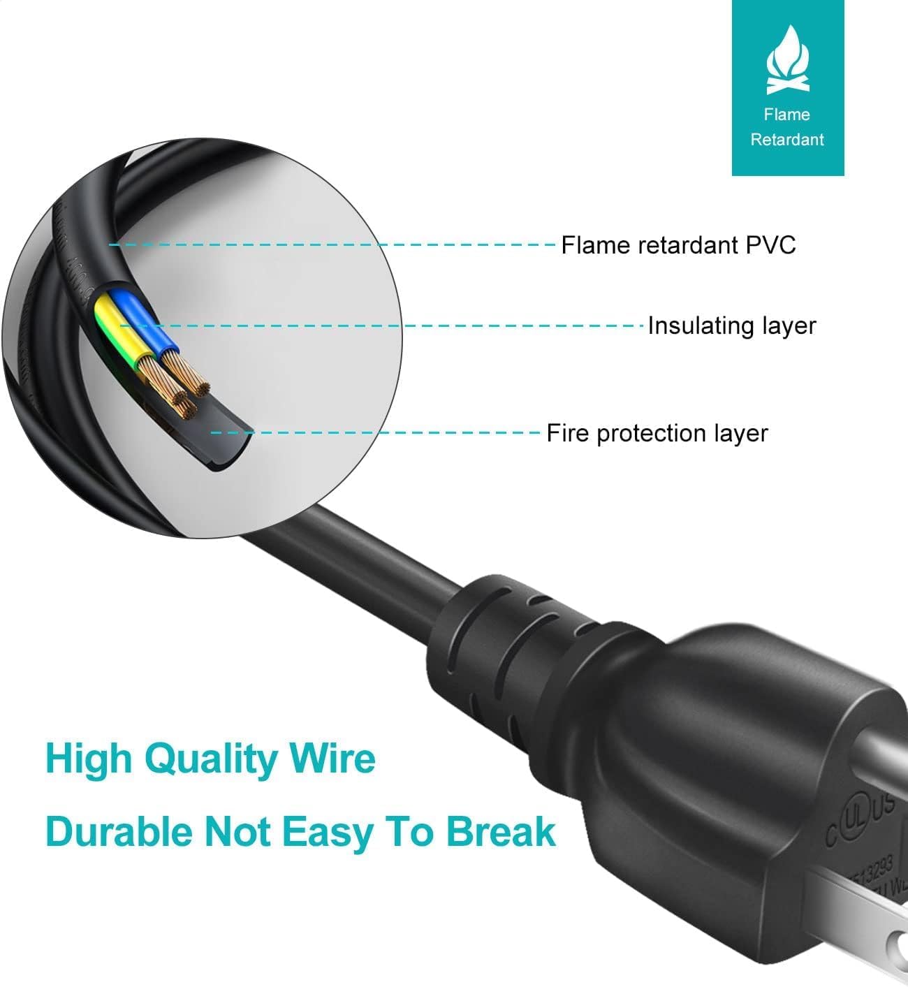 Narpendu 3-Prong 3 (0.92 Universal AC Power Cable for Computers, TVs, Monitors & More, Feet Meters), Black