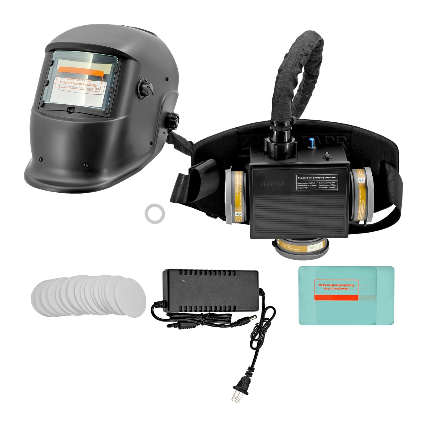 Auto Darkening Welding Helmet with PAPR Respirator System, Large Viewing Welding Hood Powered Air Purifying Respirators with Fan