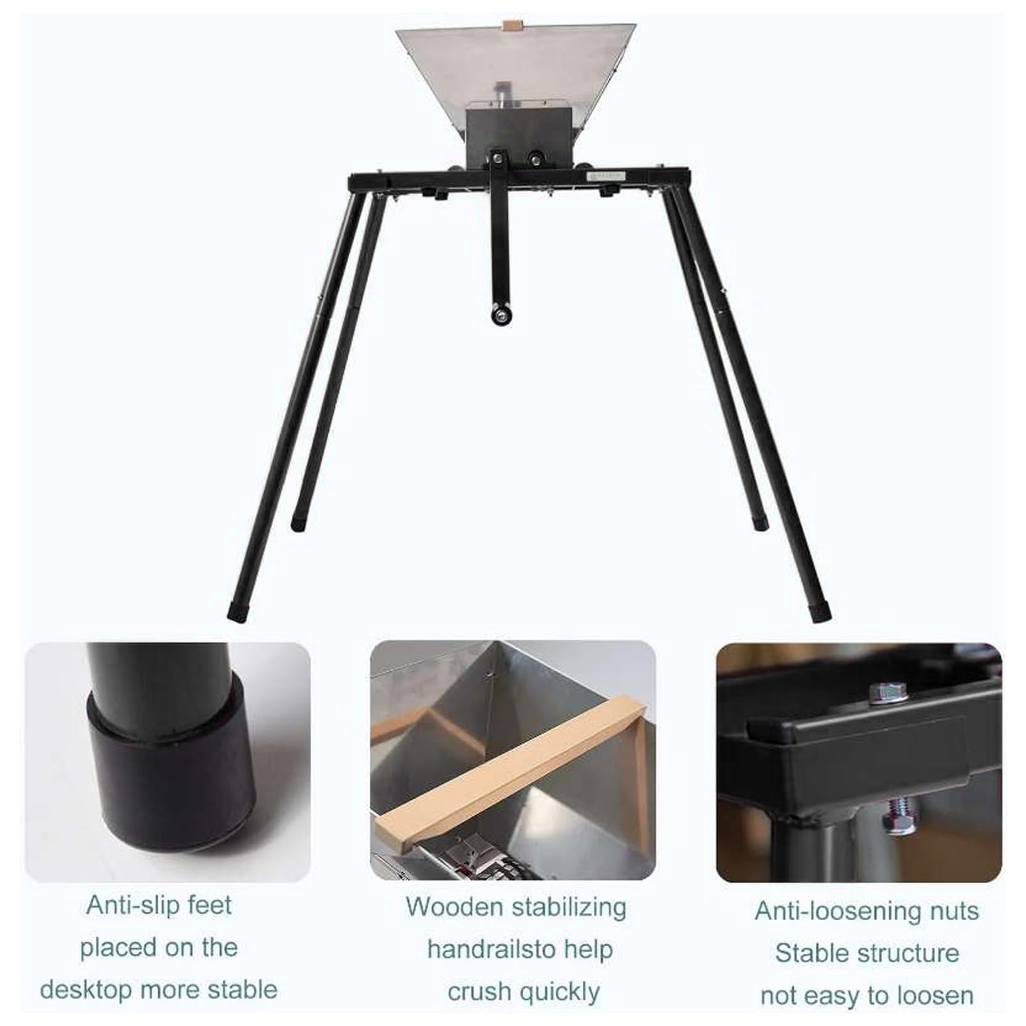 SQUEEZE master Fruit Apple Wine Classic Crusher With Stand-7 Litre/1.8Gallon Manual Grinder- Large Stainless Steel Hopper-Nylon Teeth-Black