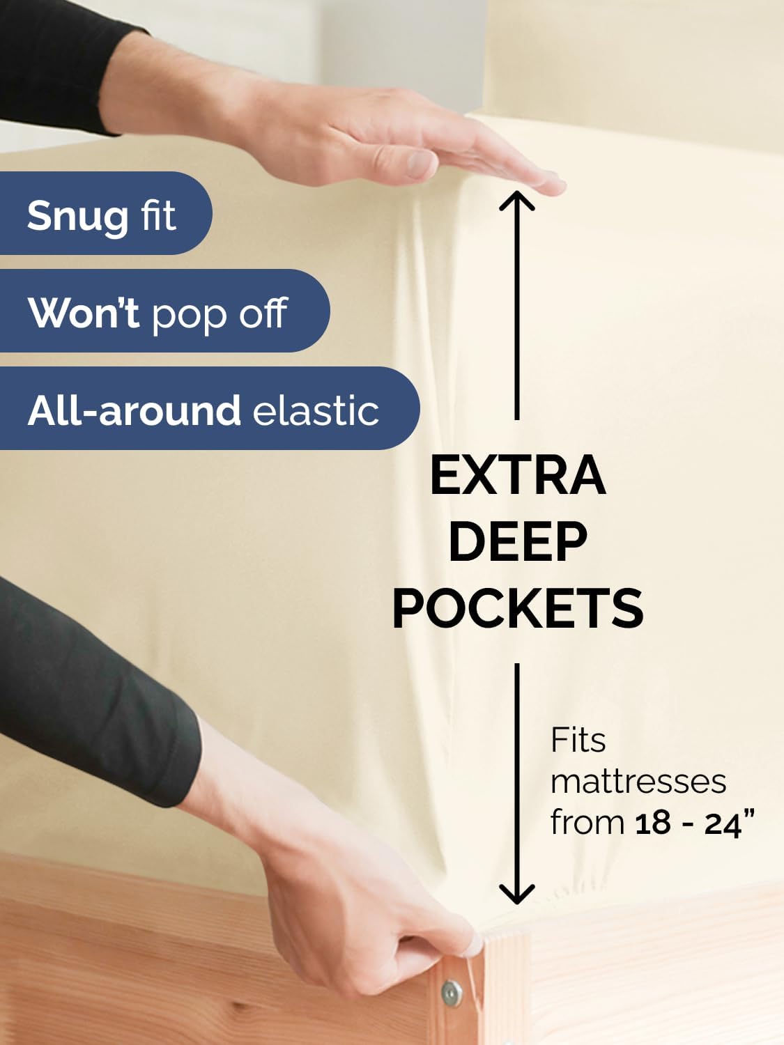 Skiennix Extra Deep King Sheet Set - 6 Piece Breathable Cooling Bedding - Soft, Wrinkle-Free Off White