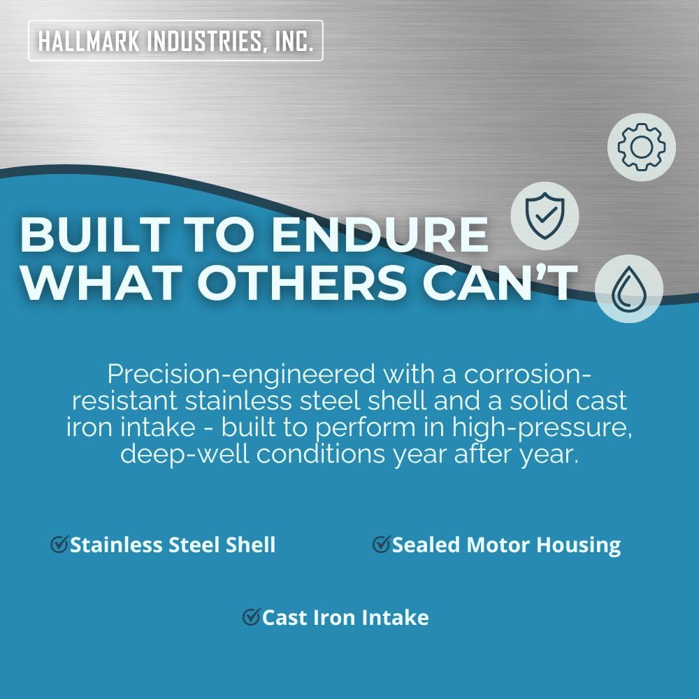 Hallmark Industries MA0419X-12A Deep Well Submersible Pump, 2 HP, 230V, 35 Gpm, 420 feet, Stainless Steel