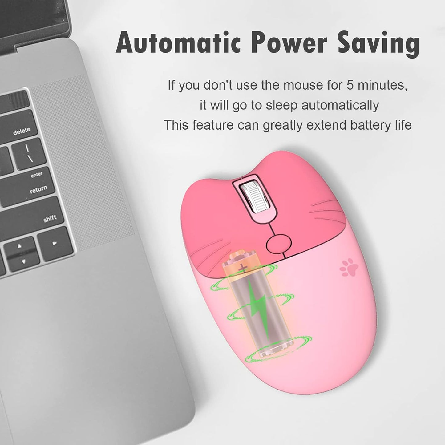 Lomiluskr 2.4G Cute Cat Wireless Mouse, Lightweight Soundless Mice, Wireless Mice, Candy Colors, Kawaii Mouse for Girls