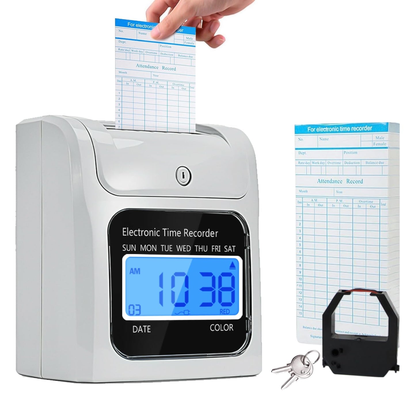 TooCust Employee Time Clocks for Small Business, Auto-Align Time Clock Punch Machine with 50-Piece Time Cards, Two Security Keys, and One Ink Ribbon Cartridge