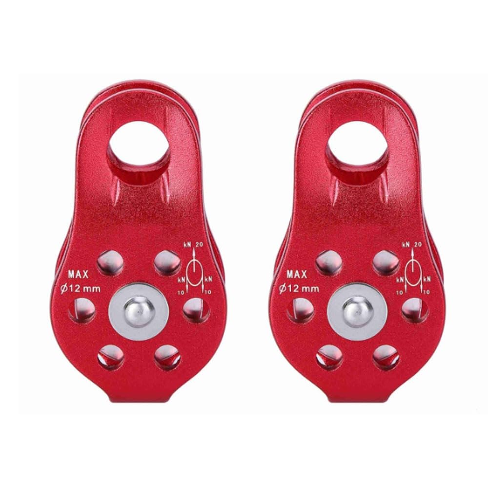 Chiffonade 2 Pcs 20KN Heavy-Duty Aluminum Alloy Pulley - Fixed Side Rope Pulley for Climbing, Rappelling & Outdoor Activities (Red)