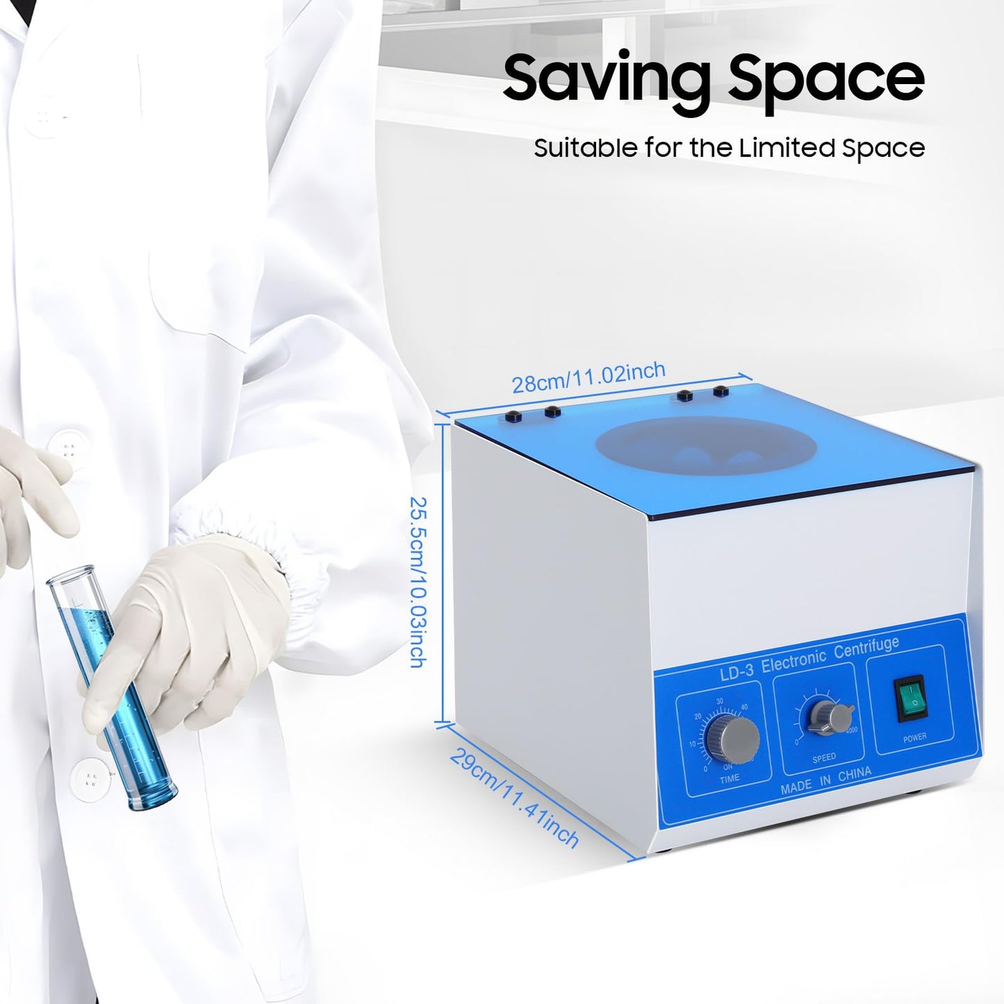 Wanlecy Electric Lab Benchtop Centrifuge, LD-3 Low-Speed 4000rpm Centrifuge Machine 6 Tubes x 50ml, with Timer 0-60min and Speed Control