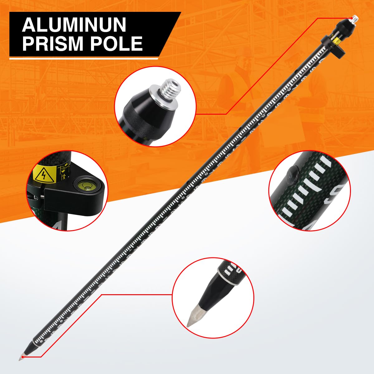 Carbon Fiber GPS Rover Pole, GPS Poles with Snap-Lock for Land Surveying & Engineering GPS/GNSS Accessory and Instruments (GLS26B)