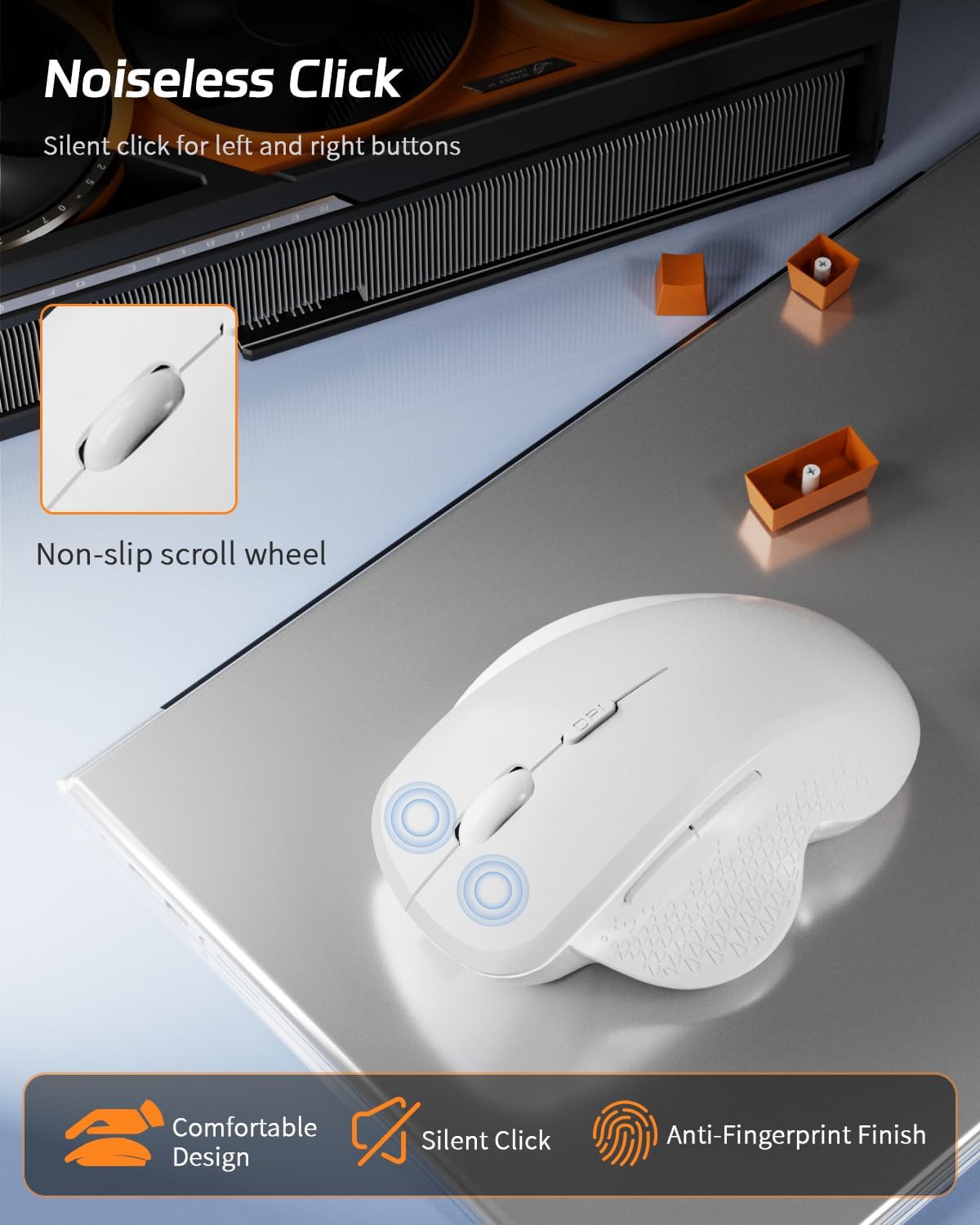 Uiosmuph G09 BT5.1 2.4Ghz Bluetooth Wireless Mouse, & Rechargeable Computer Mouse with USB Receiver and Type C Adapter
