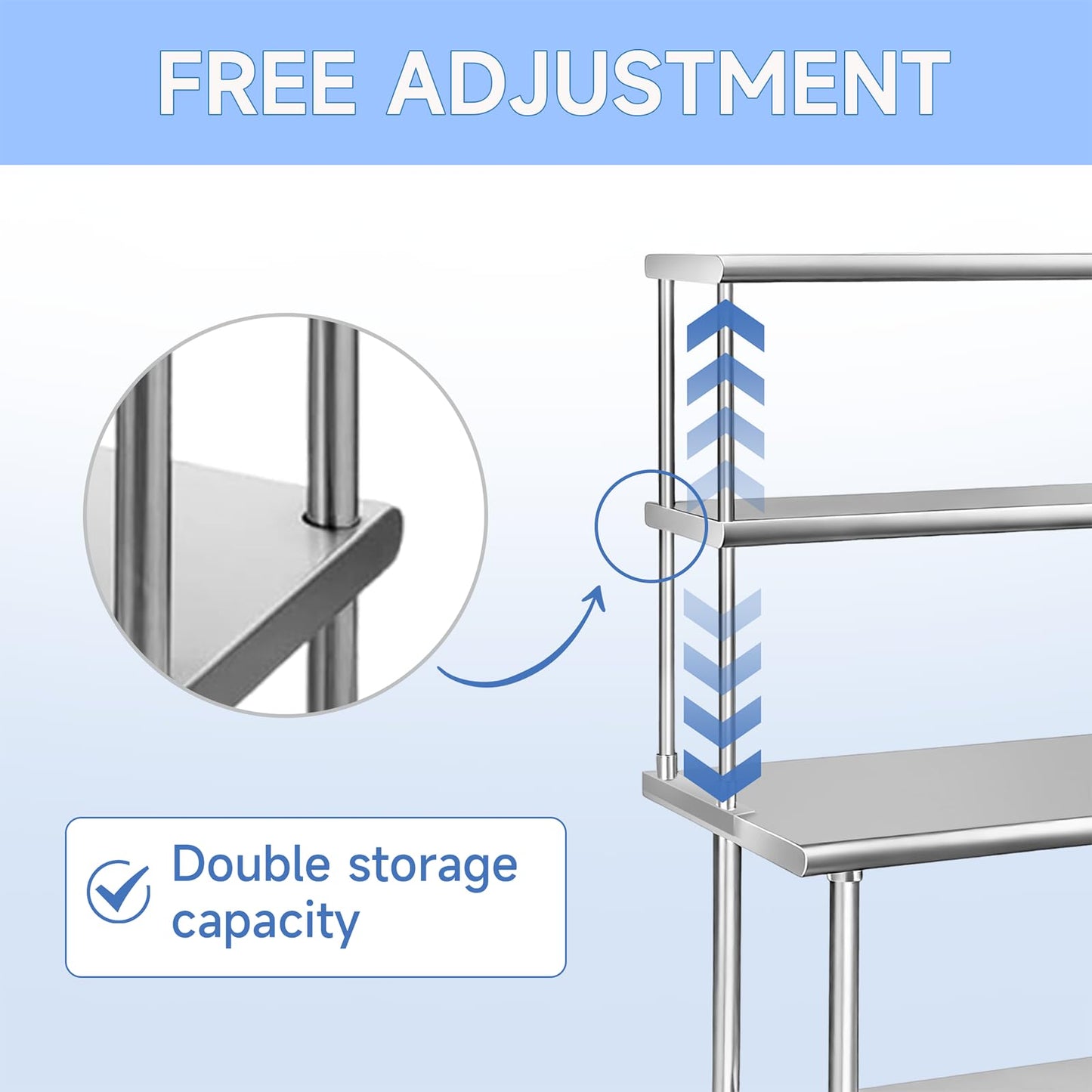 ROCKPOINT Stainless Steel overshelf for Prep Work Table 12" D x 60" W,Commercial Double Overshelf in Kitchen, Home,Restaurant,Garage with countertop Capacity 400lb