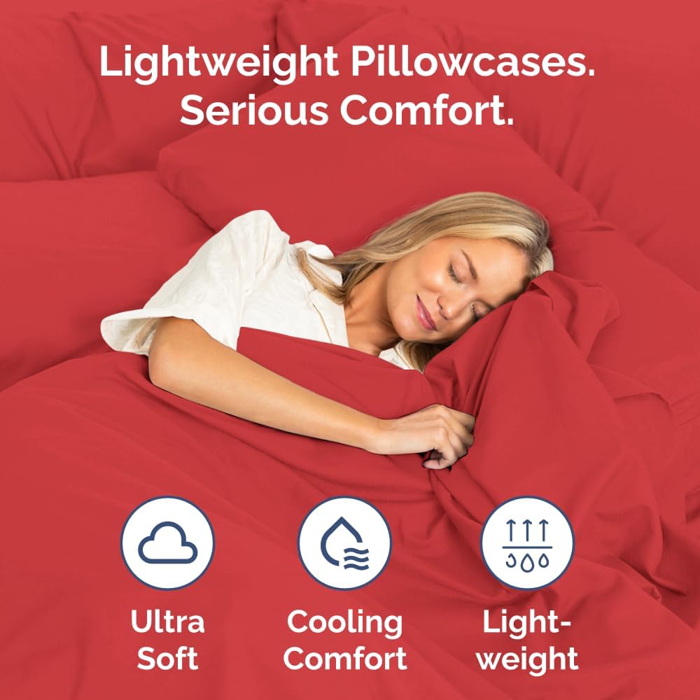 Skiennix Body Pillowcases Set of 4 | Soft & Cozy 20x54 Long Pillow Covers - Breathable, Fade-Free, Machine Washable - Red