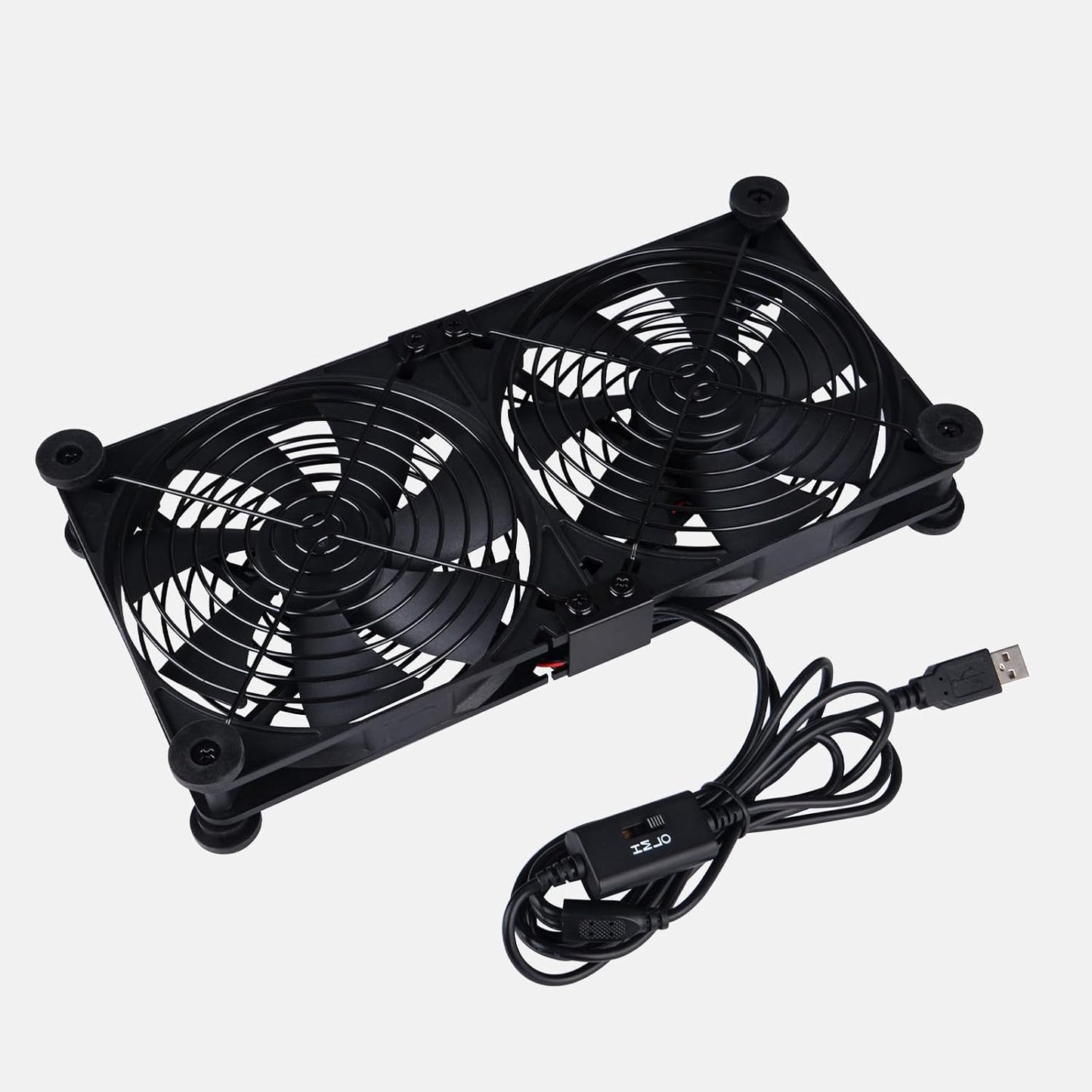 140mm 3-Degree 5V Quiet Dual Router Fan Cooler with L/M/H Speed Controller, DC USB Powered Cooling Case Fan for Router