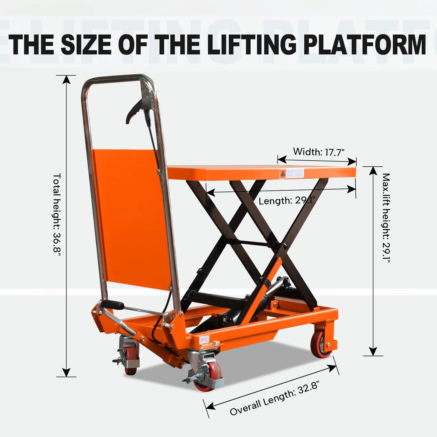 Tory Carrier Hydraulic Scissors Lift Table 330LBS Capacity, Table Cart 29.1" Lifting Height, Manual Scissor Lift Table 4 Wheels and Foot Pump, Elevating Hydraulic Cart for Material Handling
