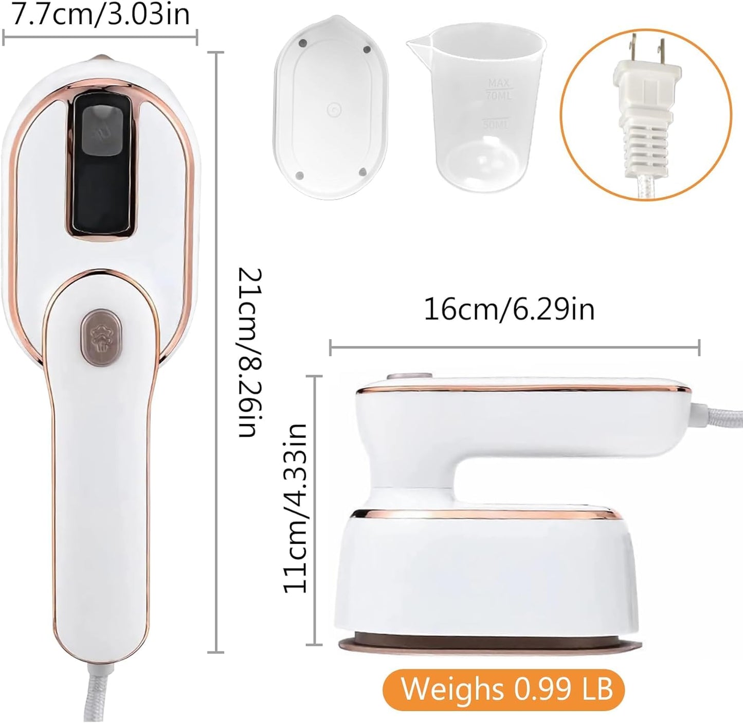 HFLYJPYW Mini Steam Iron for Clothes, Travel Steamer for Clothes Portable Steamer Travel Iron, Micro Steam Mini Handheld Support Dry And Wet Ironing for Home Travel (White)