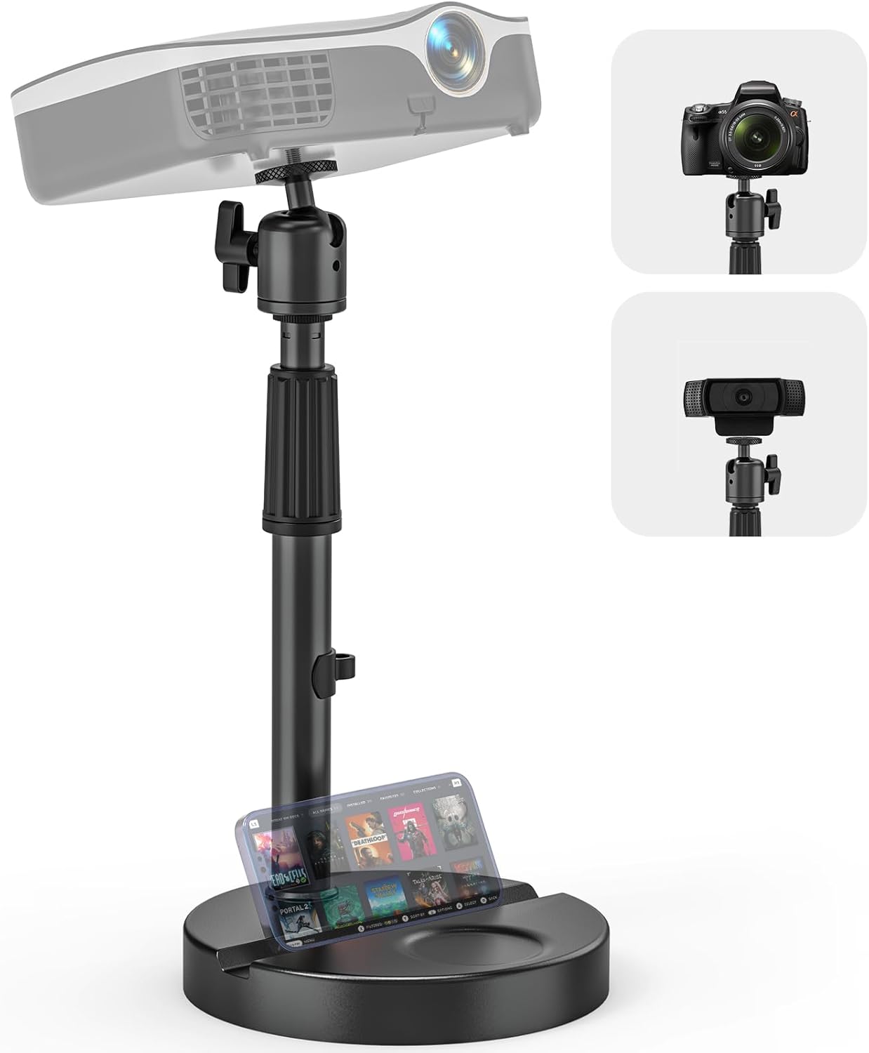 11" 17.7" 1/4" 360 Desktop Projector Stand Table, - Extendable Height Stand with Heavy-duty Base and Ball Head