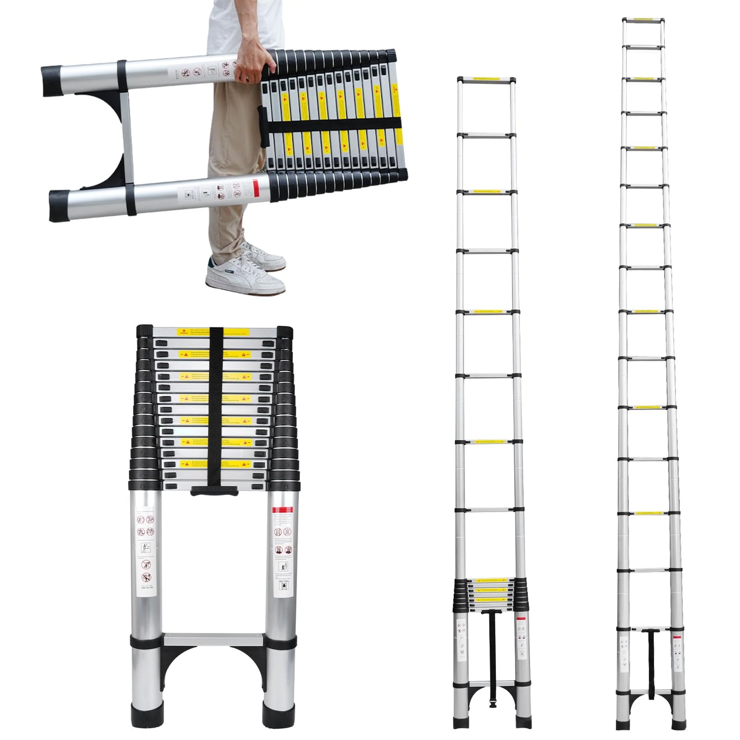 Telescoping Ladder 23.3FT Aluminum Lightweight Extension Ladder 330 Lbs Heavy Duty Non-Slip Feet Portable Folding Ladder Multi-Purpose Collapsible for Home RV Attic Outdoor Use (23.3 FT)